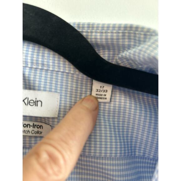 Calvin Klein Infinite Non-Iron Slim Fit Size 17 32/33 Blue and White Checked - Picture 3 of 4
